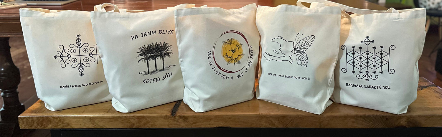Bien plus qu’un sac, un récit à porter./ Pi plis pase yon sak—yon istwa pou w pote.